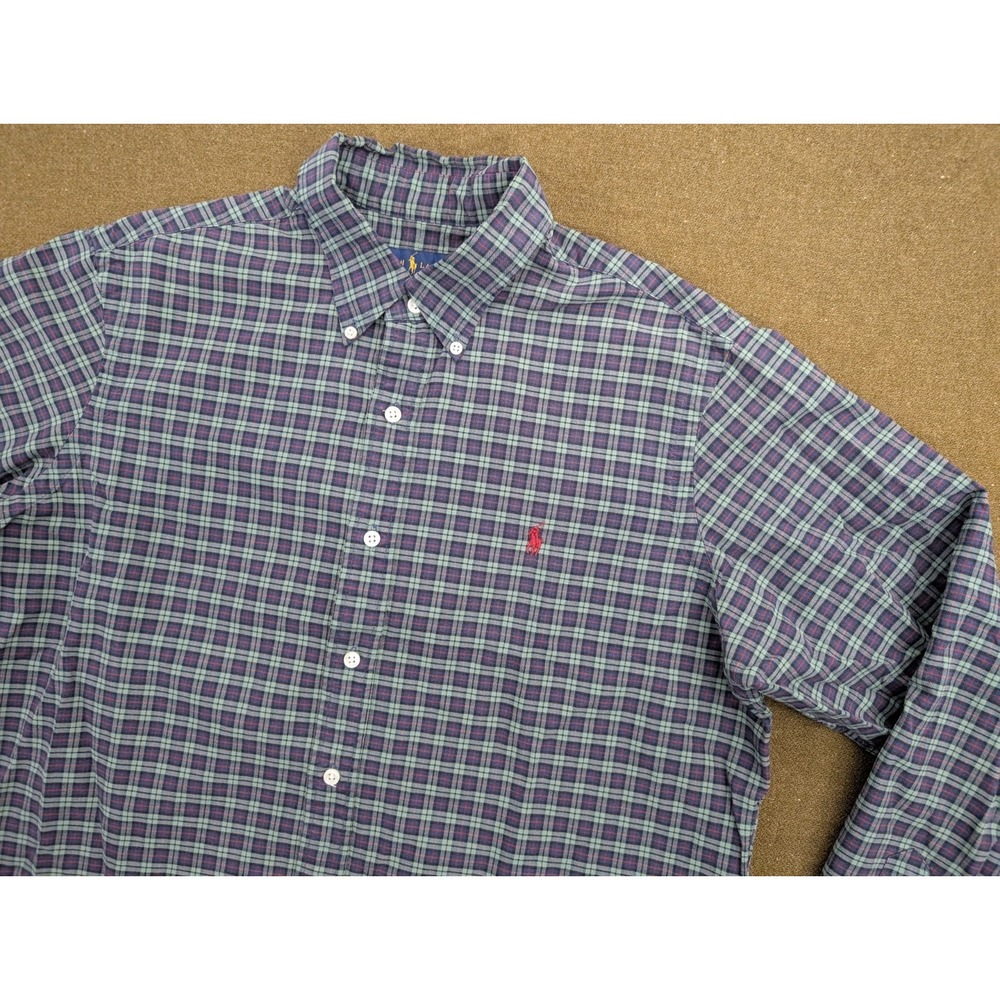 Polo Ralph Lauren Men's L Blue/Green Plaid Classic Fit Button-Down Shirt #1013